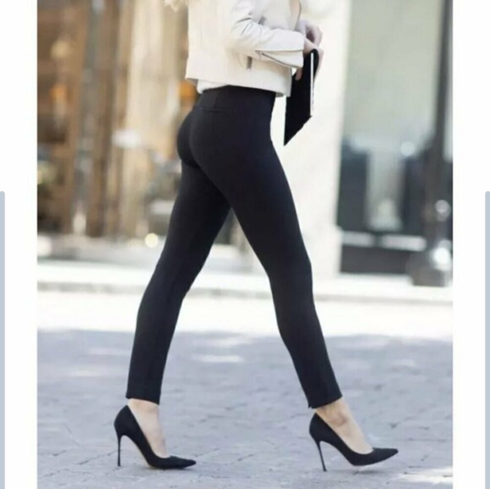 Spanx Womens High Waist Straight Leg Ponte Size Medium Black Office Core